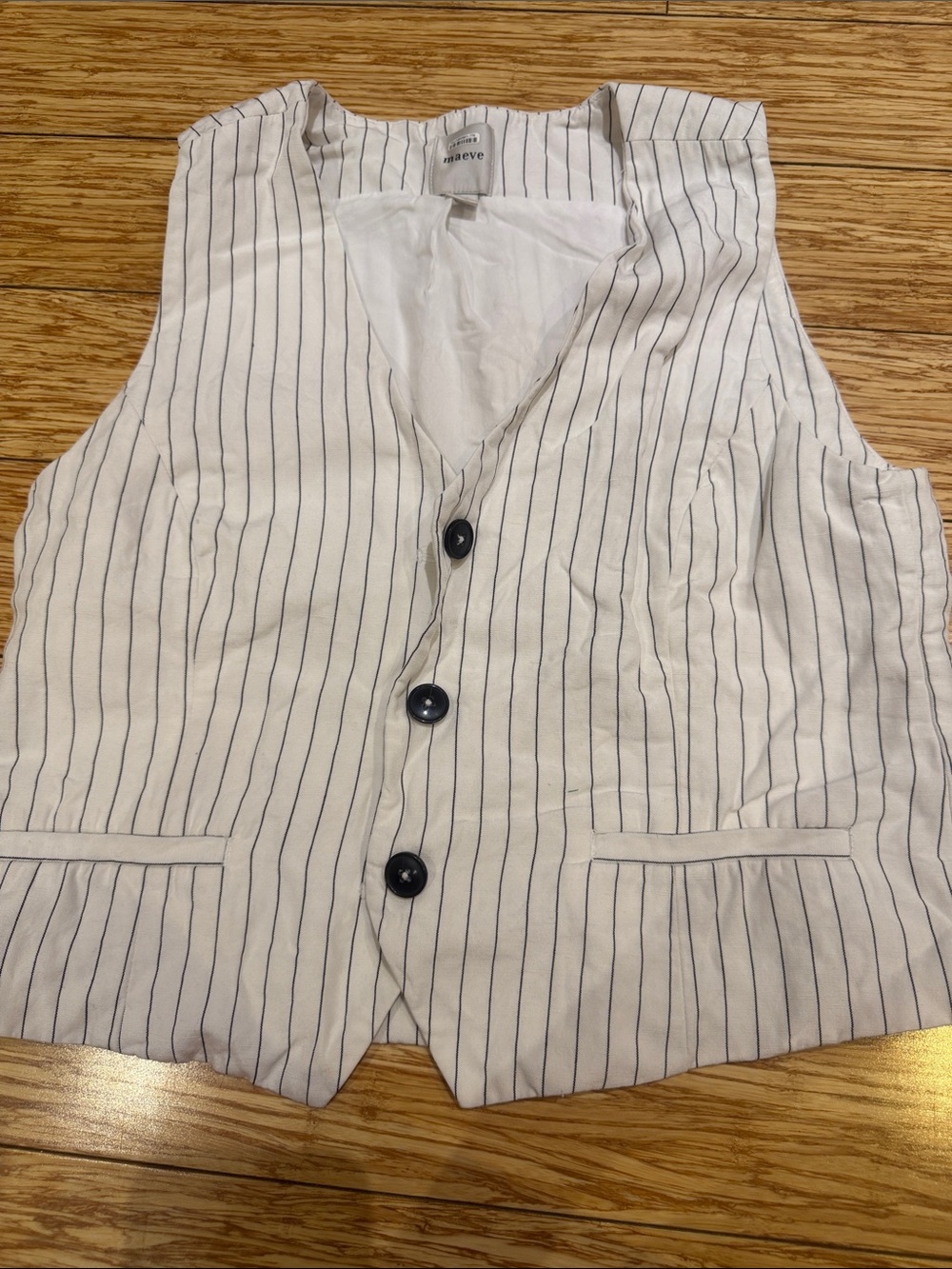 Maeve White Pinstripe Women's Vest with Navy Stripes
